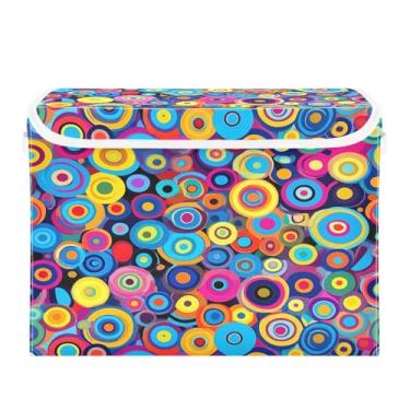 Imagem de CEBUGI Caixotes de armazenamento com tampas, caixa de armazenamento de tecido dobrável, círculos coloridos, compartimentos organizadores de armazenamento para armário de casa prateleiras de quarto 40