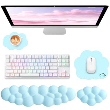 Imagem de Sushret Cloud Apoio de Pulso para Teclado de Computador, Conjunto 4 em 1 com Espuma de Memória e Couro, Mouse Pad com Suporte Ergonômico para Braço e Palma, Ideal para Jogos e Trabalho