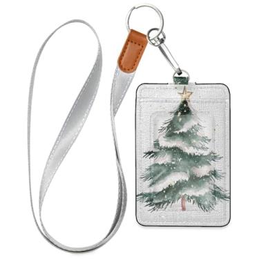 Imagem de Wassud Cordão de couro PU com árvore de Natal para crachás de identificação, porta-chaves, porta-crachás, cartões de crédito para escritórios, funcionários estudantes, funcionários