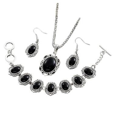 Imagem de DATOA Conjunto de joias boêmias modernas bijuterias boho turquesa colar pulseira brincos turquesa ocidental conjunto de joias para mulheres, Small, Metal, Sem Pedra Preciosa