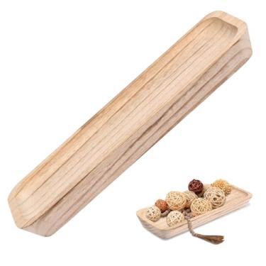 Imagem de Tigelas decorativas para decoração de casa, grão de madeira natural, tigela de massa de madeira estilo rústico, bandeja de madeira longa e estreita para centro de mesa de jantar, sala de estar