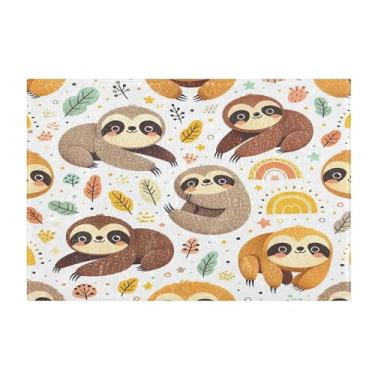 Imagem de Burbuja Tapete de banho arco-íris preguiça, tapete de banheiro absorvente extra macio com suporte antiderrapante para banheiro, banheira, chuveiro, 41 x 61 cm