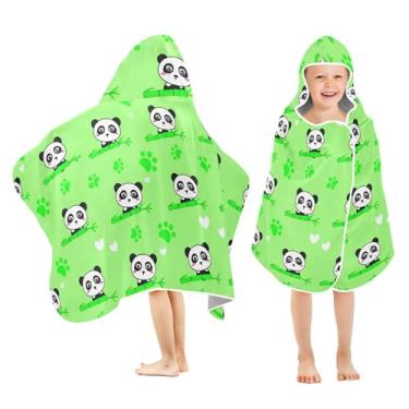 Imagem de Burbuja Toalha de banho com capuz Pandas de desenho animado para crianças, toalha de praia de pelúcia macia absorvente para meninas e meninos 3-10 anos, 61 x 127 cm