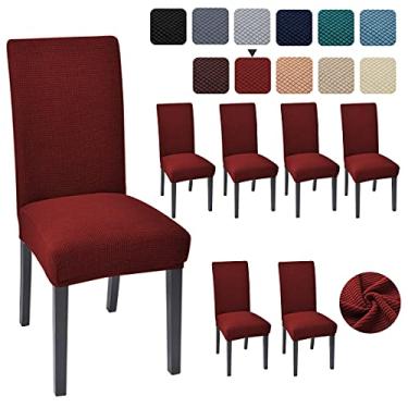 Imagem de Aertiavty Capas de cadeira para sala de jantar, pacote com 6, capas de assento de cadeira de cozinha, capas de cadeira de sala de jantar, capas de cadeira Parsons, vermelho vinho