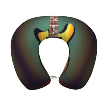 Imagem de SKKNT Almofada de pescoço leve para viagem, com estampa de instrumentos musicais de guitarra e baixo em forma de U, espuma viscoelástica e pescoço para aviões