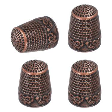 Imagem de PATIKIL Dedal de costura, 4 peças de dedais de metal para costura à mão, protetor de dedo, kit de suprimentos de artesanato, acessórios, bordado, à mão, ferramentas DIY, vermelho cobre