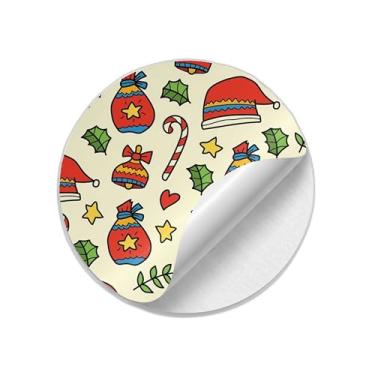 Imagem de Adesivos Redondos Natalinos 25 Unidades Mão Desenhada Cartoon Design Sem Emenda - Tamanho 50x50cm