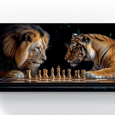 Imagem de Arte Decorativa Tigre Jogando Xadrez, Impressão em Tela, Fotografia de Vida Selvagem, 90x60 cm, Decoração para Parede