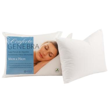 Imagem de Kit com 2 Travesseiro Suporte Médio 50x70cm com Capa em Percal 100 Algodão e Fibra Siliconizada Conforto para Dormir