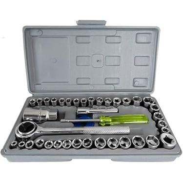 Imagem de Conjunto de Soquetes com Catraca, 40 Peças, Chaves de Fenda, Estojo Plástico Cinza