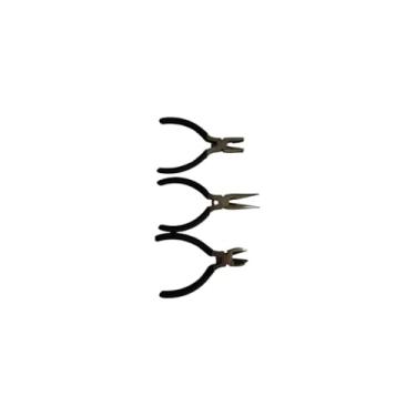 Imagem de Jogo de Mini Alicates Profissionais, 3 Peças, Aço Carbono e PVC, 4,5 Polegadas, Cabo Emborrachado com Mola, Preto, para Eletricistas e Manutenção