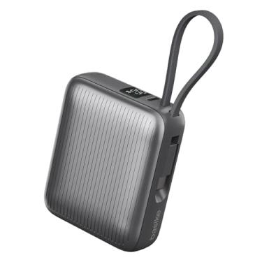 Imagem de Basike Power Bank, Carregador Portátil 10000mAh 35W, 2-Saídas com Cabo Tipo-C Integrado, Bateria Externa de Carregamento Rápido PD/QC para iPhone Séries 17/16/15, Samsung S25/24/23/22 (Cinza)