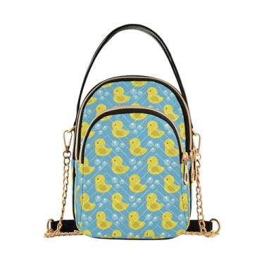 Imagem de Joisal Bolsa feminina pequena com desenho de pizza amarela, bolsa de ombro pequena, bolsas modernas de verão, Padrão de pato amarelo azul, 15*21*8cm