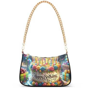 Imagem de Bolsa feminina com pintura Regatta Claude Monet Hobo Party Clutch feminina moderna com corrente sobre ombro, Feliz aniversário com texto