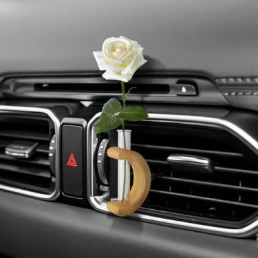 Imagem de Wogomz Clipe de ventilação de vaso de carro, clipe de vaso de flores de ventilação de carro de madeira, mini suporte de planta automotiva decoração de terrário, ornamento de saídas de ar de veículos
