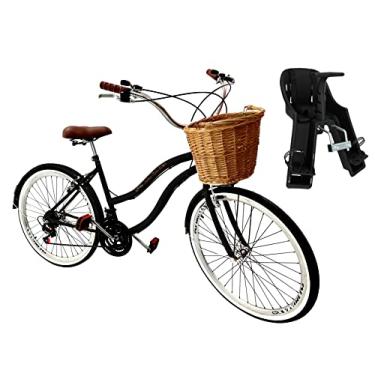 Imagem de Bicicleta Aro 26 Retrô Vintage C/Cadeirinha Infantil Preto