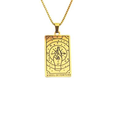 Imagem de Luva Jewelry Colar feminino com cartão de tarô - pingente espiritual banhado a ouro 18K - impermeável antimanchas - colar de astrologia - presente místico de Natal, Small, Aço inoxidável, Sem Pedra