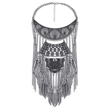 Imagem de CCBFY Colar feminino com franja longa, estilo boêmio, prata, Large, Zircônia cúbica, Zircônia cúbica