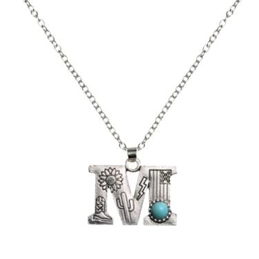 Imagem de QqzsJewls Colar com inicial ocidental, pingente de letra A-Z, exagero, boêmio, para mulheres, Zinco, Sem Pedra Preciosa