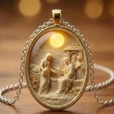 Imagem de Colar com pingente Samaritan Woman At The Well, joia cristã religiosa para mulheres, corrente ajustável com detalhes de cristal, One size., Metal, Sem Pedra Preciosa