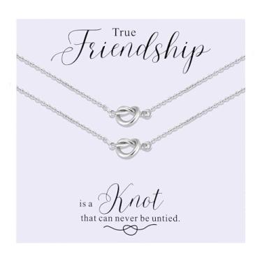 Imagem de Ukodnus Conjunto de 2 colares de compromisso com nó de melhor amiga, colares de nó de amizade combinando para mulheres, joias delicadas para duas amigas, pingente de amarrar os nós, presente para ela
