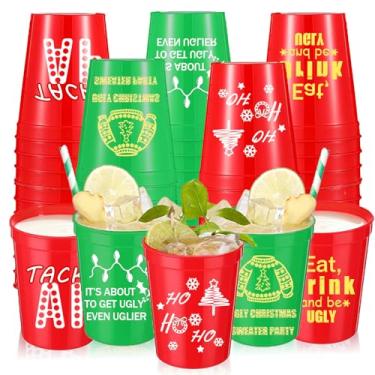 Imagem de Jengaer 40 peças 473 ml Suéter feio de Natal Copos de Plástico Descartáveis Copos de Plástico de Inverno Copo de Festa de Natal a granel para Artigos de Festa de Feliz Natal Decorações de Festa de