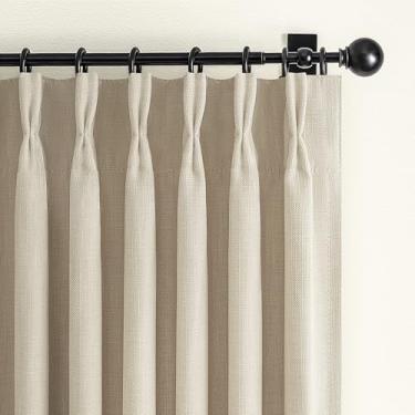 Imagem de Cortinas Pinch plissadas de linho natural blackout para café 153 cm de comprimento, conjunto de 2 painéis, cortina grossa com bloqueio de luz de duas camadas para cozinha, isolamento acústico