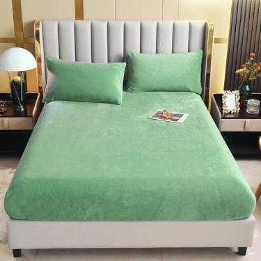 Imagem de Lençol de colchão com bolso extra profundo, lençol de elástico de cor sólida, capa protetora de colchão, tecido macio respirável, enrugado, para cama de casa e hotel - verde ||135 * 200 cm