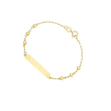 Imagem de Pulseira Bebê Infantil Chapa Com 3 Bolinha 3mm De Ouro 18k - ZELLO JÓI