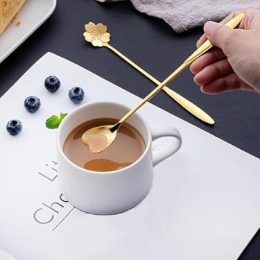 Imagem de Conjunto de 4 colheres de chá de flores de aço inoxidável dourado design de alça floral para servir café, sorvete e sobremesa, GoldenLong