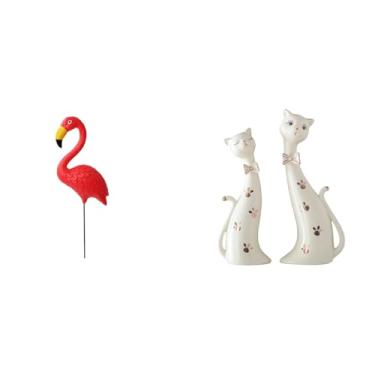 Imagem de Whtkoph Escultura de Jardim com Flamingo E Gato, Estátua de Animal única, Arte para Feriados, Primavera, Casamento, Presente, Decoração de Prateleira E Mesa.