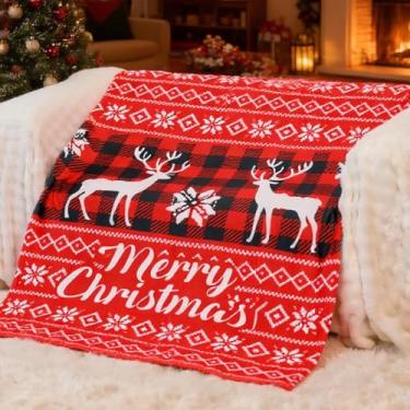 Imagem de ROC PARTY Cobertor aconchegante de Natal, presentes de decoração de Natal para mulheres, cobertor de inverno de lã estampada, mantas macias de Natal para sofá cama, 127 cm x 152 cm, rena xadrez