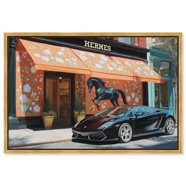 Imagem de Impressão em tela floral e cavalo arte de parede glamorosa por Art Remedy, moldura dourada, 61 x 40 cm