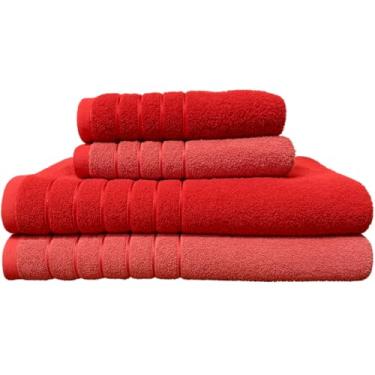 Imagem de Kit 4 Toalhas Algodão (02 Banho + 02 Rosto) - Jogo de Toalhas Super Absorventes 400g Tamanho Grande 70cm x 130cm (VERMELHO - TERRACOTA)