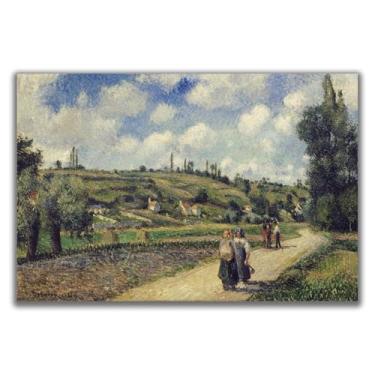 Imagem de Arte de parede em tela Camille Pissarro - Paisagem perto de Pontoise, pôster The Auvers Road - Pintura a óleo de paisagem famosa, reprodução de arte clássica, decoração de parede de casa moderna. Sem