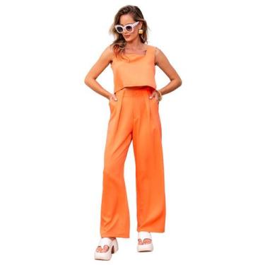 Imagem de Calça Feminina Alfaiataria com Pregas Pantalona em Crepe de Alfaiatari