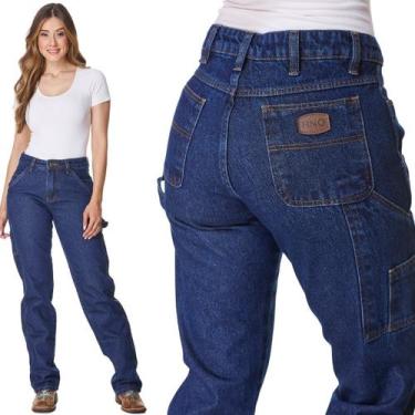 Imagem de Calça Jeans Carpinteira Feminina Country Hno 7 Bolsos Azul Marinho - H