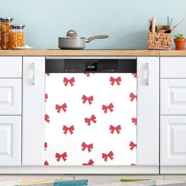 Imagem de ATTX Capa de ímã para lava-louças com laço de fita vermelha dos namorados | Adesivo decorativo de eletrodomésticos de 58 x 66 cm para armários domésticos e eletrodomésticos #436