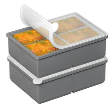 Imagem de Bandejas grandes de cubos de gelo para uísque, conjunto de 2 moldes grandes empilháveis de silicone premium para uísque, coquetéis, moldes retangulares de silicone para congelador para Bourbon, fácil