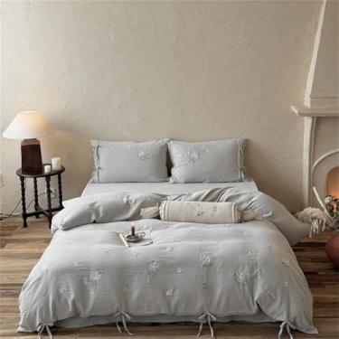 Imagem de Conjunto de cama de algodão com bordado de flores, tamanho casal, queen e king, capa de edredom, estilo 2, lençol de baixo com elástico, 1,8 MBed