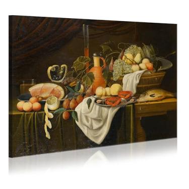 Imagem de Dream Land Pintura a óleo de frutas e frutos do mar, cesta, arte de parede, arte de parede, arte de frutas para sala de jantar, cozinha, fazenda - 61 cm C x 40 cm L