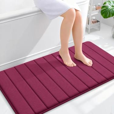 Imagem de OLANLY Tapete de banho listrado de espuma viscoelástica 111 x 61 cm, tapetes absorventes super macios, secagem rápida, tapetes de chuveiro laváveis na máquina, tapete de banho, acessórios de decoração