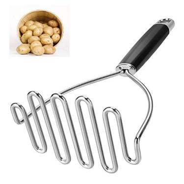 Imagem de Espremedor de batatas, triturador de batata grande de aço inoxidável resistente, triturador de arame de metal profissional para feijão, abacate, vegetal - 26 cm (prata)