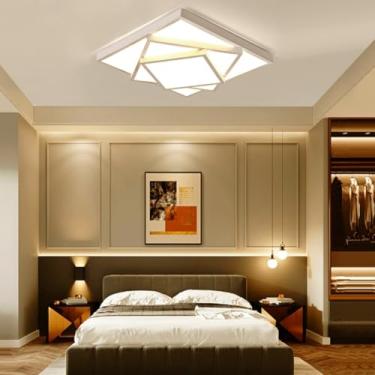 Imagem de Luminária de teto moderna para sala de estar, com design em LED e controle remoto, com regulagem de intensidade contínua. Ideal para sala de estar, quarto e escritório (branca, 53 x 53 cm).