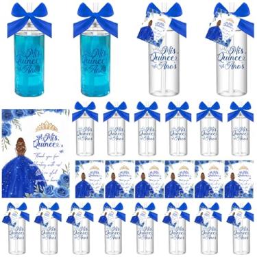 Imagem de Honeydak 25 conjuntos de lembrancinhas de festa de quinze anos para convidados 400 ml copo de plástico reutilizável com tampas e canudos, cartões de agradecimento com laço de fita Mis Quince Anos