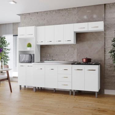 Imagem de Cozinha íris Completa Com Balcão Rosa E Cooktop 5 Bocas Mb1 300cm Cor Branco