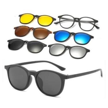 Imagem de Armação de Óculos de Grau Feminino Masculino de Sol Clip On Polarizado Quadrado Magnético-Unissex