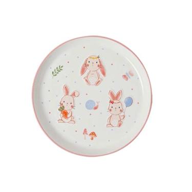 Imagem de Conjunto de pratos de cerâmica de chávena de café fofa de desenho animado de coelho - disco de 25,4 cm