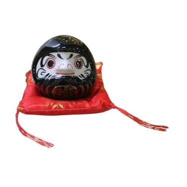 Imagem de IEUDNS Cofrinho Daruma de Cerâmica para Mesa, Boneco Daruma, Cofrinho Inovador, Estatueta Japonesa para Estante, Armário, Bar, Apartamento, Preto