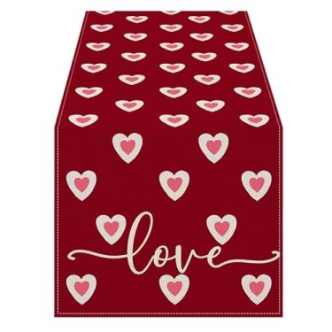 Imagem de Corredor de mesa de coração de amor, decoração de toalha de mesa de dia dos namorados - amo o vermelho do coração corredor de mesa - Decoração de festas multiuso para mesa de jantar, mesa de entrada,